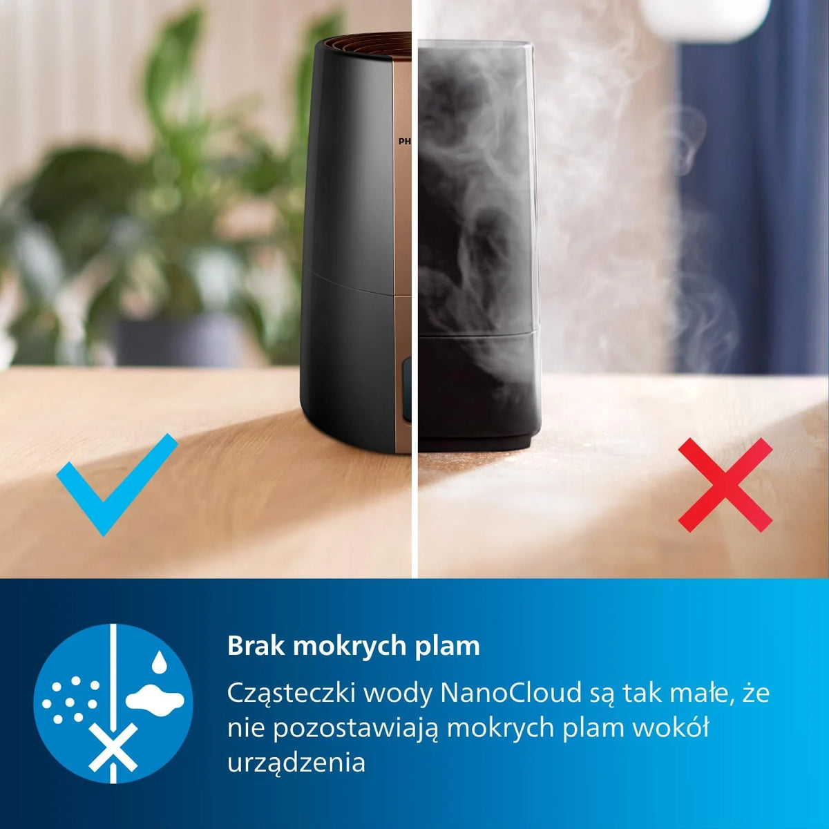 Philips Nawilżacz Ewaporacyjny serii 3000, do 45 m², NanoCloud, 3 l, Czarny