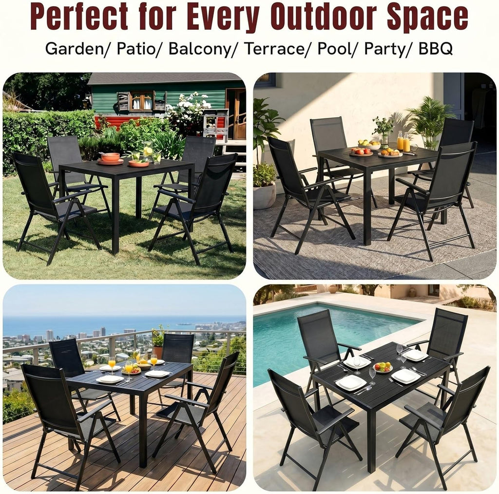 Mesa de jardín LIFERUN 110x70 cm con marco de aluminio - Mesa de balcón rectangular de WPC para 4-6 personas, mesa de terraza resistente a la intemperie y a los rayos UV, mesa de comedor exterior moderna con aspecto de madera, negro