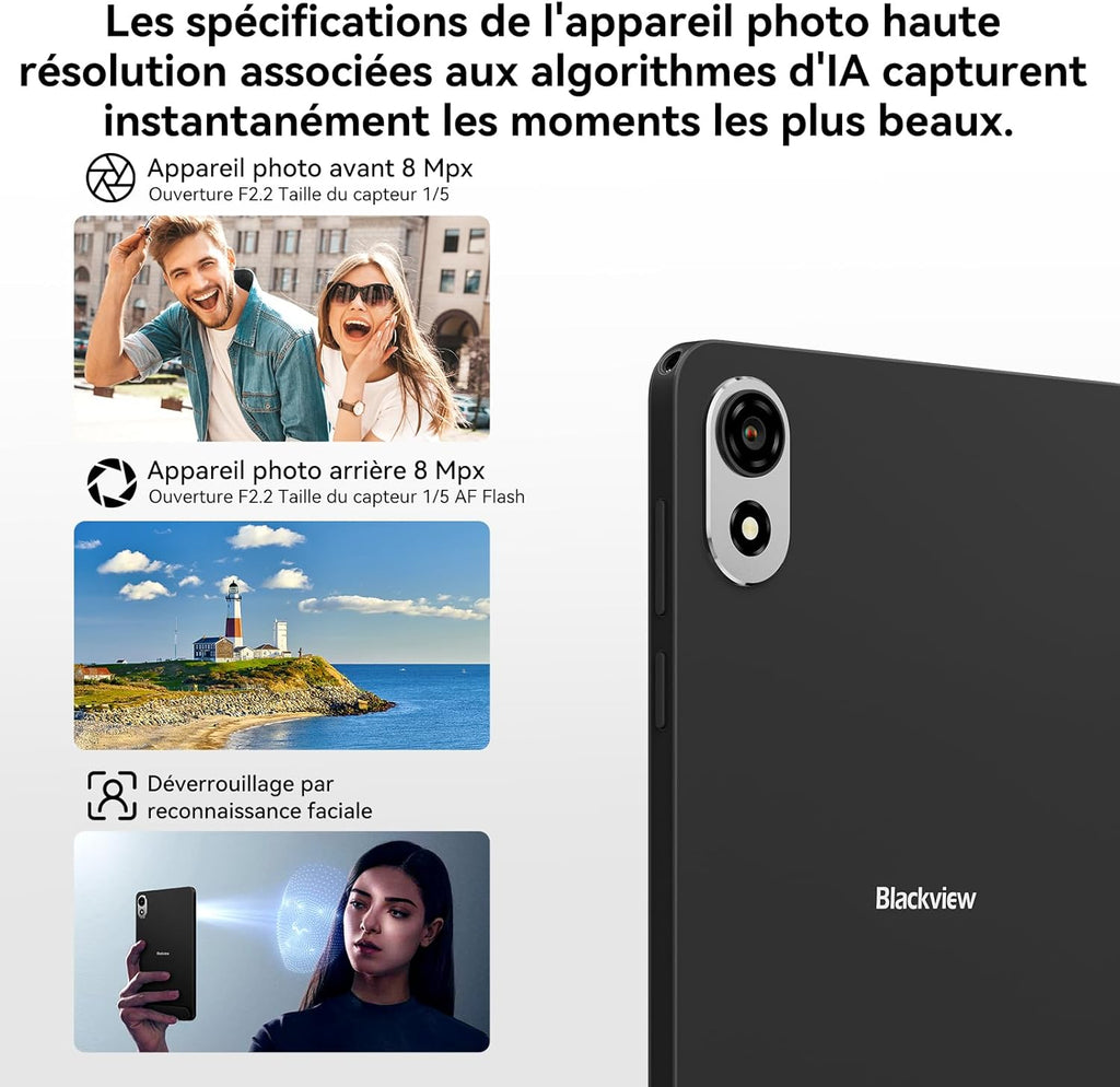 Tableta Blackview ZENO 1 de 8 pulgadas, Android 15, 90Hz, 800x1280 - Ultraligera y compacta para juegos, chip IA de 8 núcleos T615, 18GB RAM + 256GB ROM (2TB TF) / 4G LTE + WiFi 5G / Reconocimiento facial / 6000mAh / 8MP + 8MP / Widevine L1 / BT5.2 / GMS