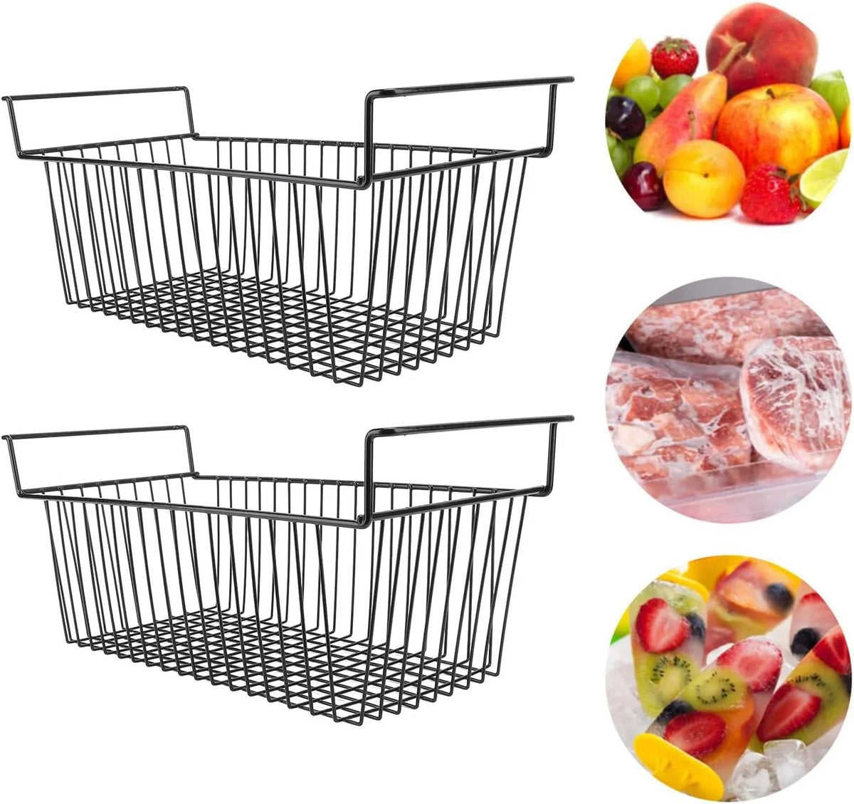 Pojemniki do Zamrażarki, Domowe Pojemniki do Lodówki Zamrażarka Skrzyniowa Regał do Przechowywania Metalowe Kosze Druciane 2 szt. Pojemników do (Dł. 63 cm X szer. 27 cm X wys. 29