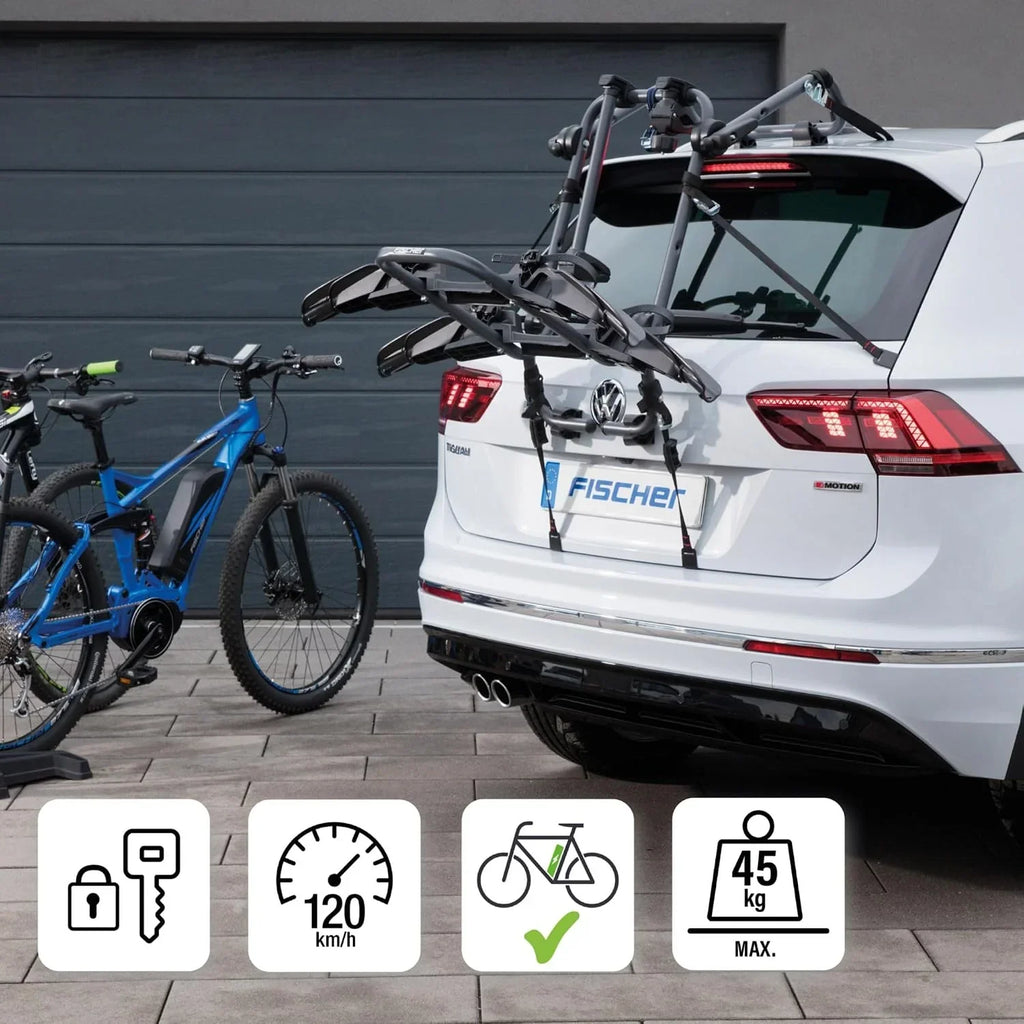 Portabicicletas trasero 10444 para 2 bicicletas de 12-29 pulgadas hasta 45 kg, plegable, acero, soporte de cuadro bloqueable