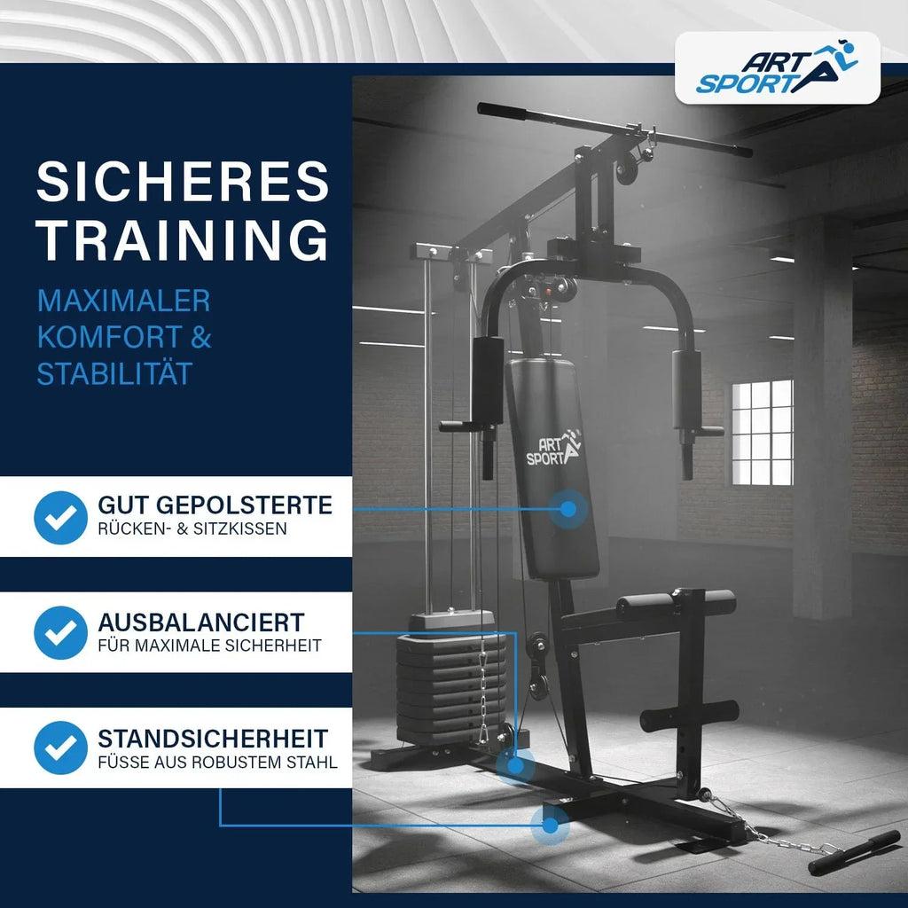 Estación de entrenamiento ProfiGym 2000 modelo 24808 con pesas de 40 kg, polea al pecho, mariposa, polea de cable y extensión de piernas, negro