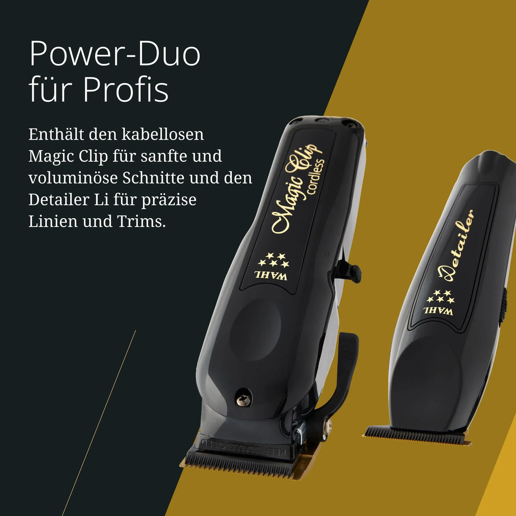 Combo de barbería inalámbrica Wahl, Magic Clip y Detailer Li, cuchillas de titanio y DLC, 100 min, 6 peines guía, peine de estilismo