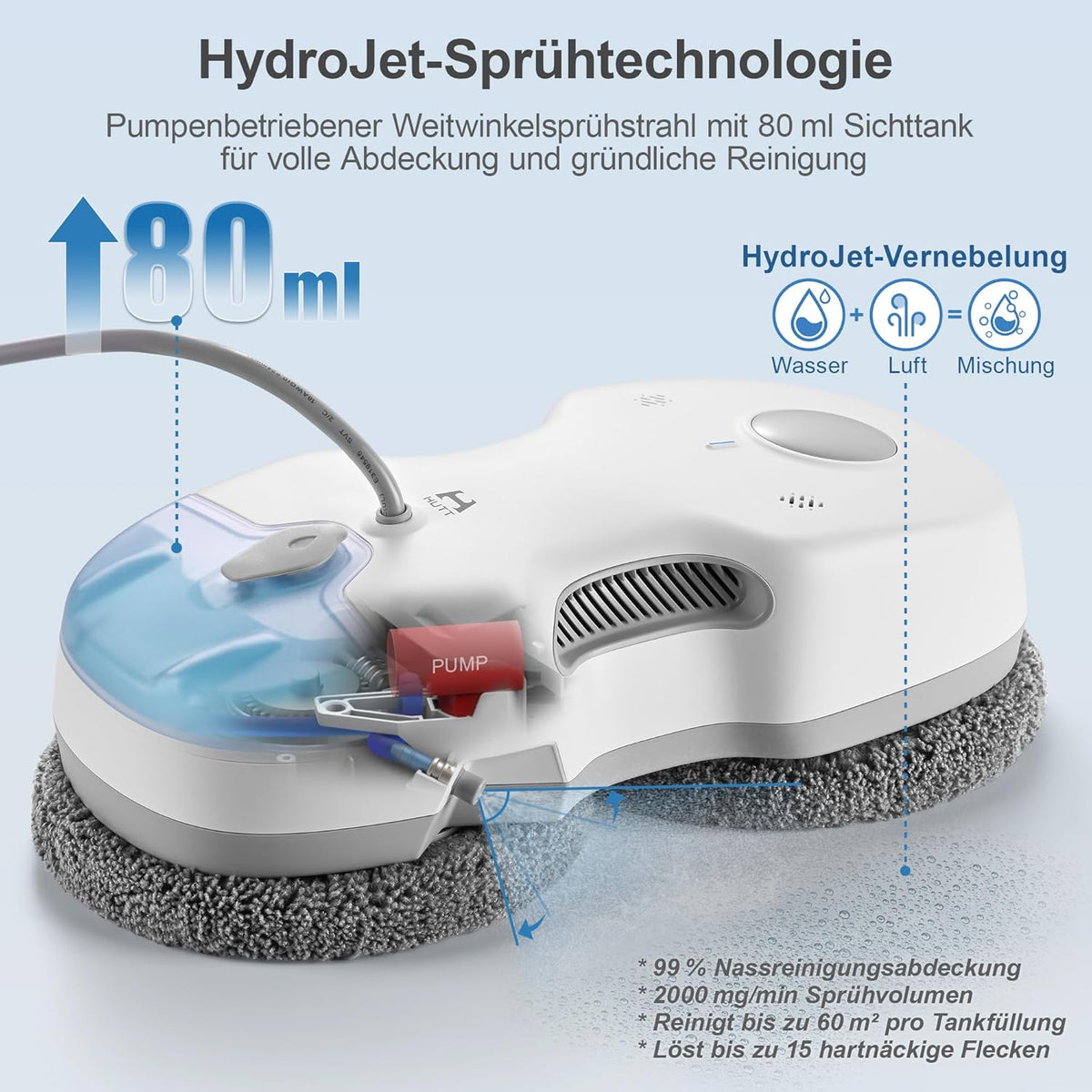 Robot limpiacristales HUTT S7 con función de pulverización activa, potencia de succión de 6500 Pa, almohadilla flotante 3D, limpiador de ventanas eléctrico automático con depósito de 80 ml, protección múltiple, 8 paños de limpieza, maletín de transporte