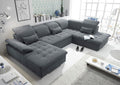 Sofá rinconera en forma de U Stella Trading WAYNE, tapicería de tela color antracita - Sofá extensible con función de cama y arcón - 340 x 81 (104) x 188 (240) cm (ancho/alto/fondo)