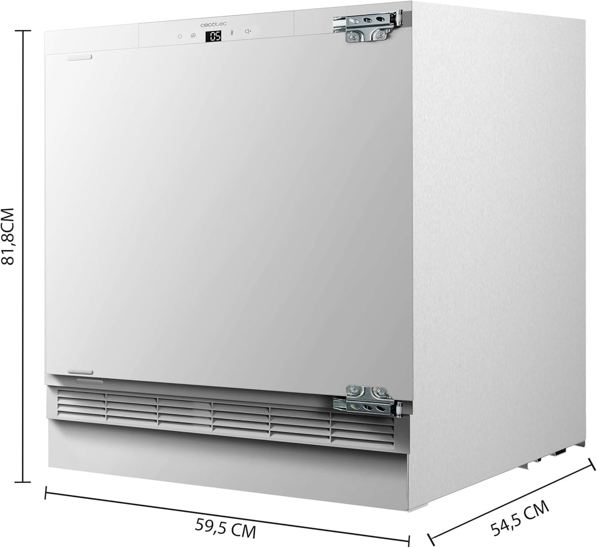 Mini frigorífico integrable Cecotec 138 L Bolero CoolMarket TT BI 138 White E. Altura 81,8 cm, 59,5 cm de ancho, pantalla táctil, enfriamiento rápido, puerta reversible, temperatura ajustable