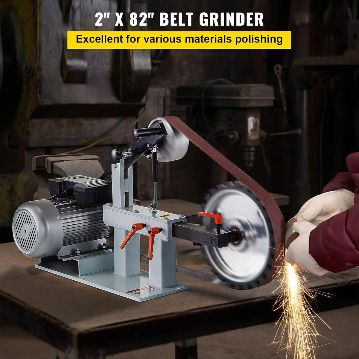 Lijadora de banda VEVOR 1500W, tamaño de banda 5,08x208,28 cm, velocidad constante 2800 r/min, lijadora de banda con varios tipos de lijado, para pulir herramientas, metal, madera y acrílico