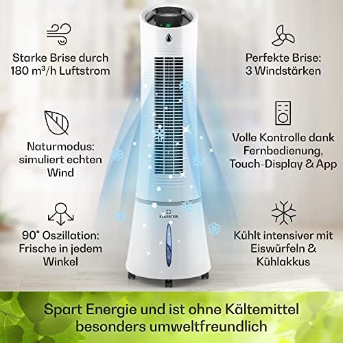 Klarstein 4 en 1: Enfriador de aire inteligente, ventilador, humidificador e ionizador I Depósito de agua de 6 L, oscilación, 30 W, 210 m³/h, temporizador I Aire acondicionado sin tubo de escape, aire acondicionado portátil, negro-oro rosa