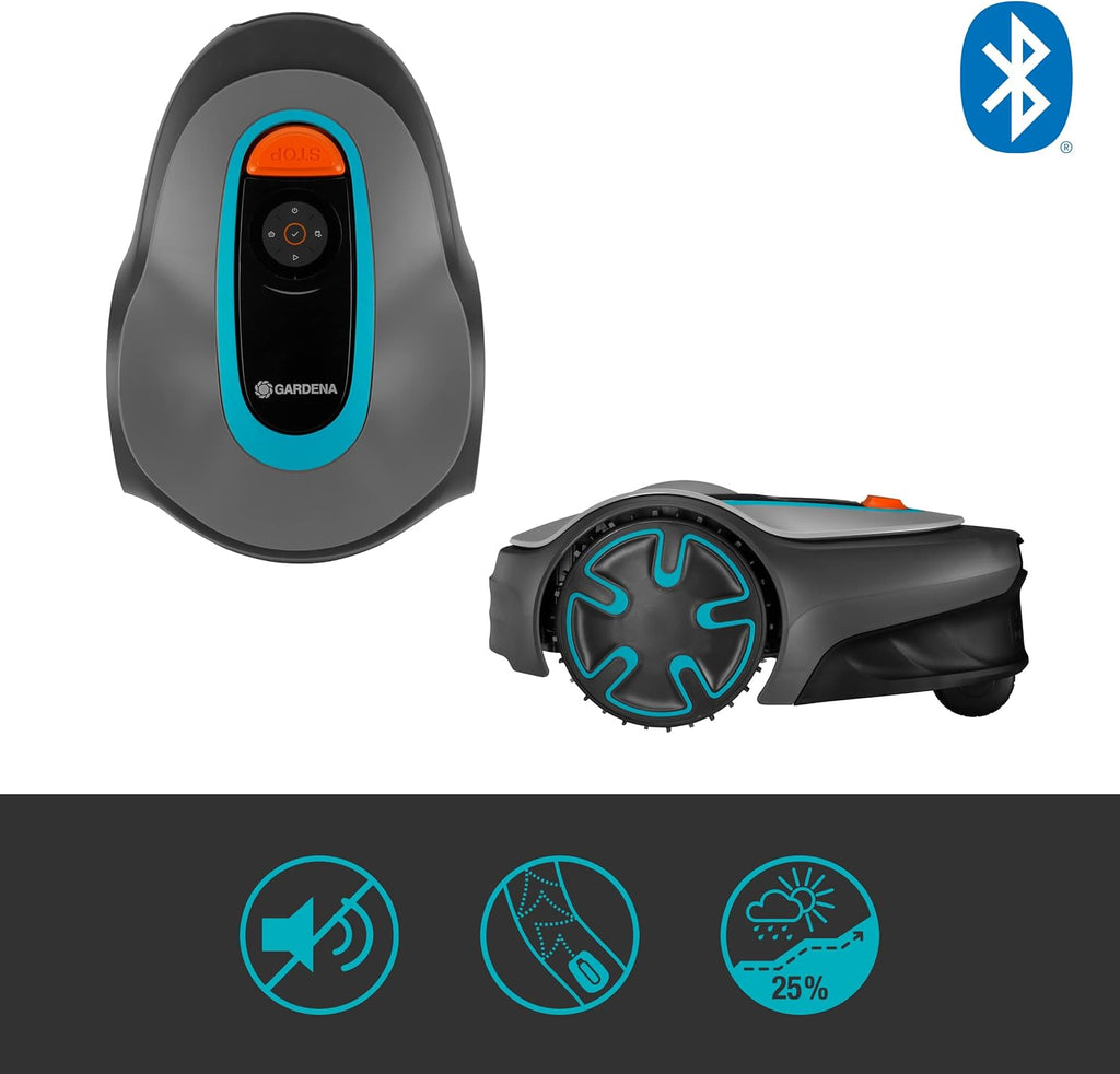 Robot cortacésped Gardena SILENO minimo 250 m²: cortacésped inteligente con conectividad óptima, programable mediante la aplicación Gardena Bluetooth, versión alemana (15201-20)