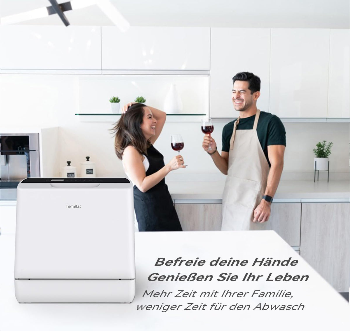Mini lavavajillas Hermitlux, lavavajillas para 4 servicios, depósito de agua de 5 litros, 6 programas, minilavavajillas de sobremesa, perfecto para apartamentos, dormitorios, camping, blanco