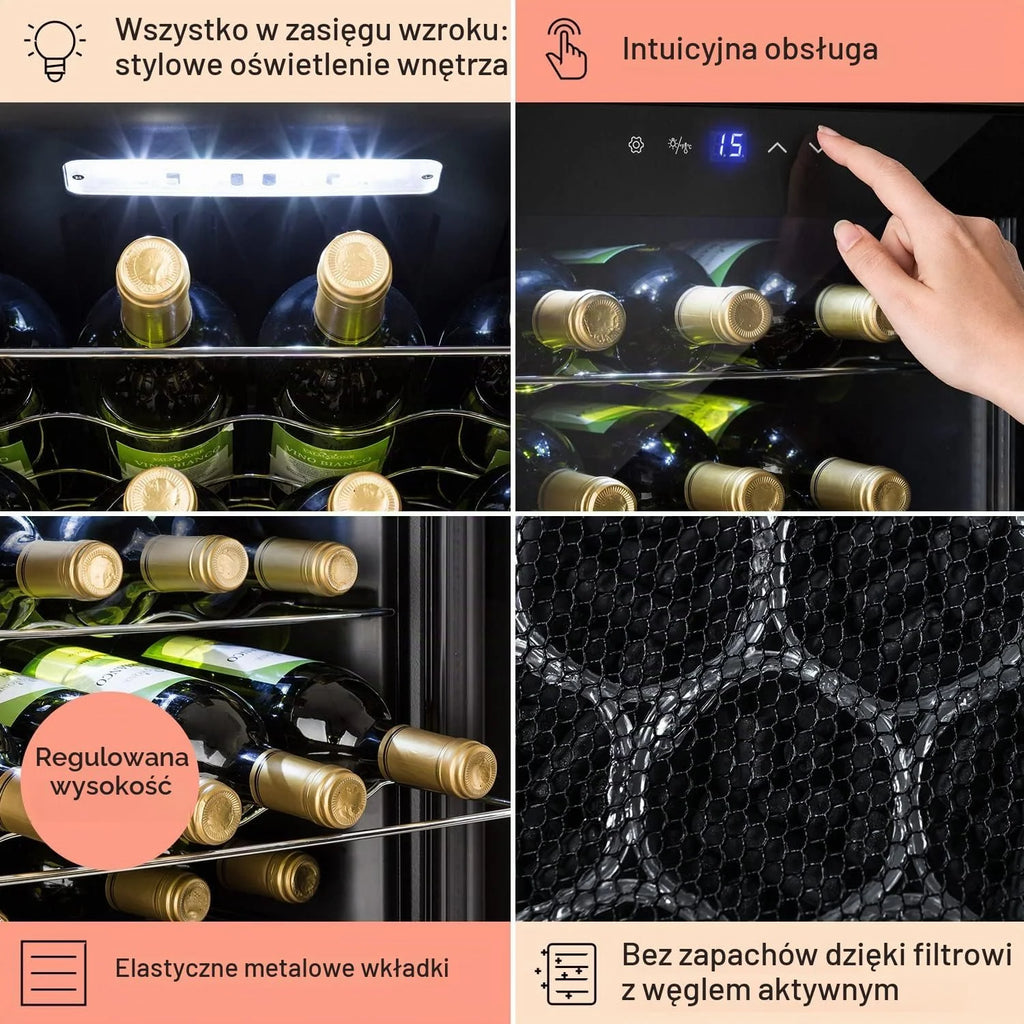 Klarstein Shiraz Slim lodówka na wino, klasa efektywności energetycznej A, 5-8°C, 42 dB, panel sterowania Soft-Touch, oświetlenie LED, wolnostojąca
