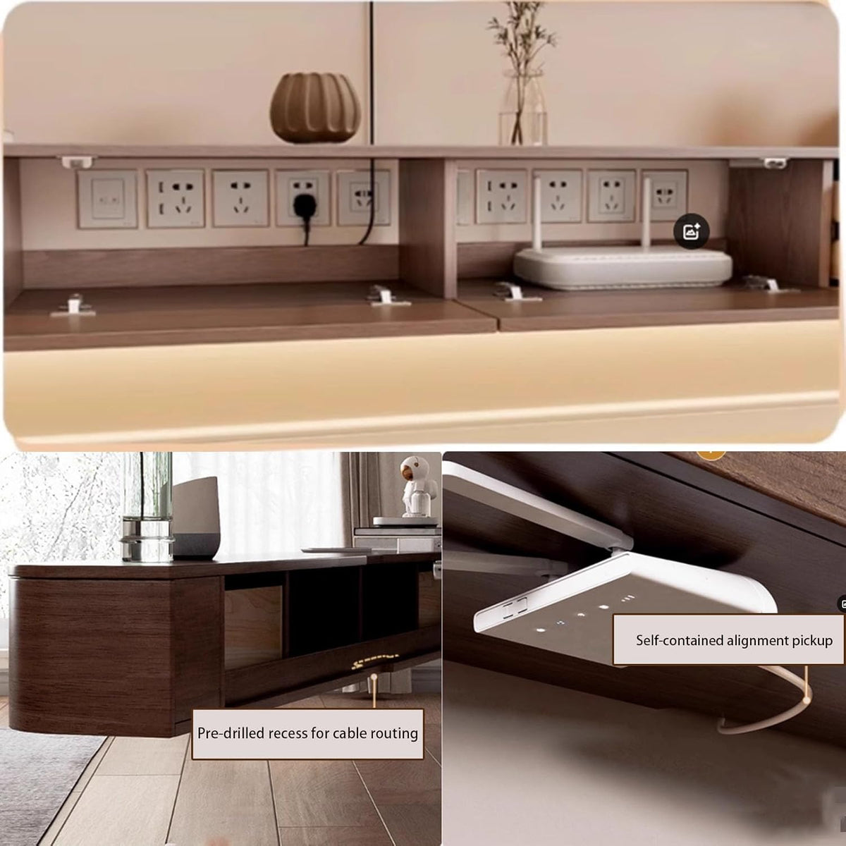 Consola multimedia para pared de TV flotante, banco de almacenamiento grande bajo TV, mueble bajo con cajones y soporte para router, (Blanco B + LED, 180 x 20 x 30 cm)
