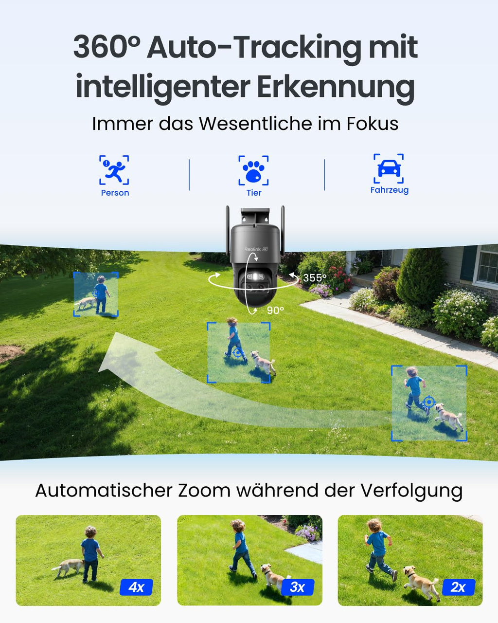 Cámara de seguridad Reolink 4K PTZ para exteriores, batería, seguimiento automático, lente dual, WiFi 6, visión nocturna a color de 30 m, IA, TrackMix, solar