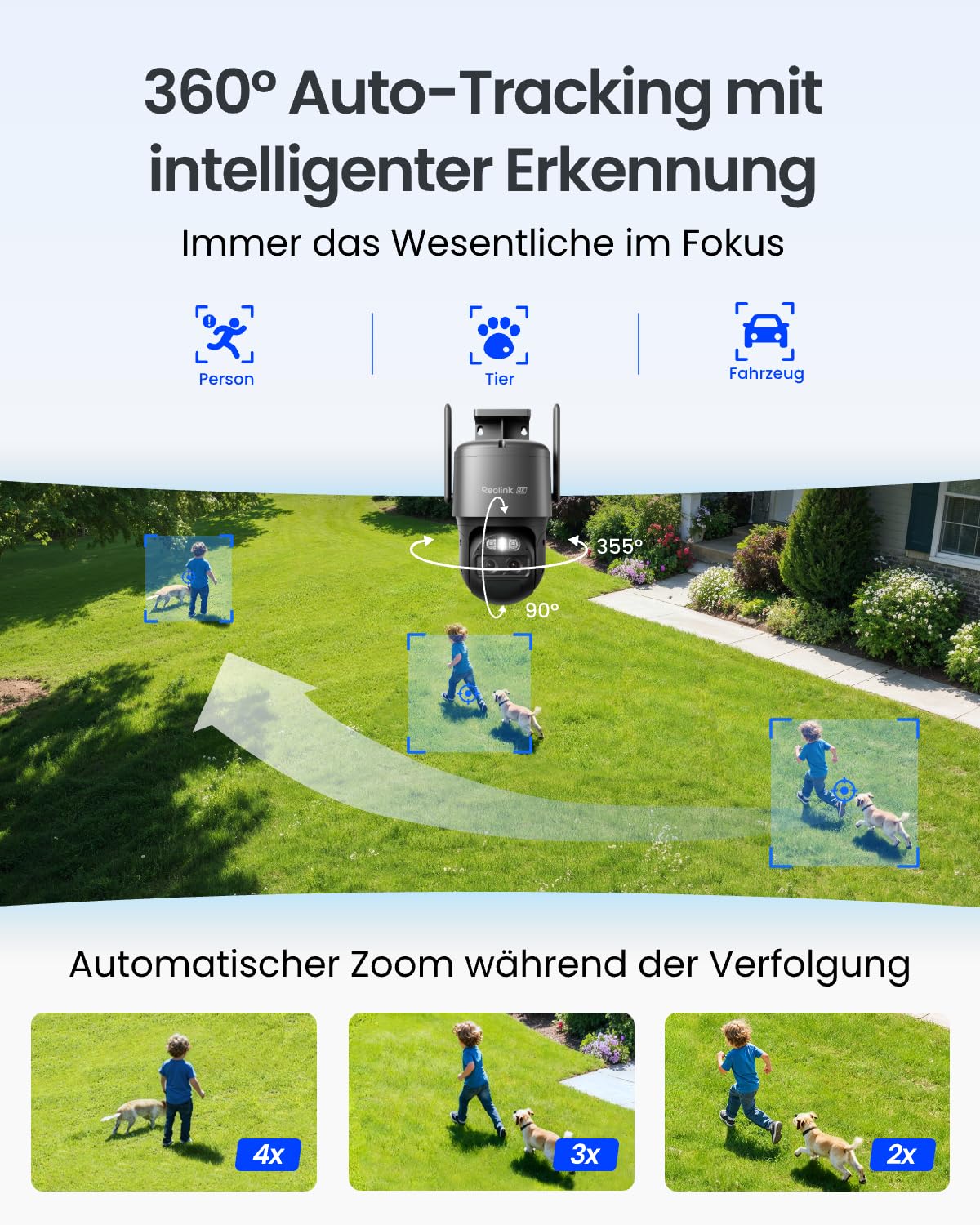 Cámara de seguridad Reolink 4K PTZ para exteriores, batería, seguimiento automático, lente dual, WiFi 6, visión nocturna a color de 30 m, IA, TrackMix, solar