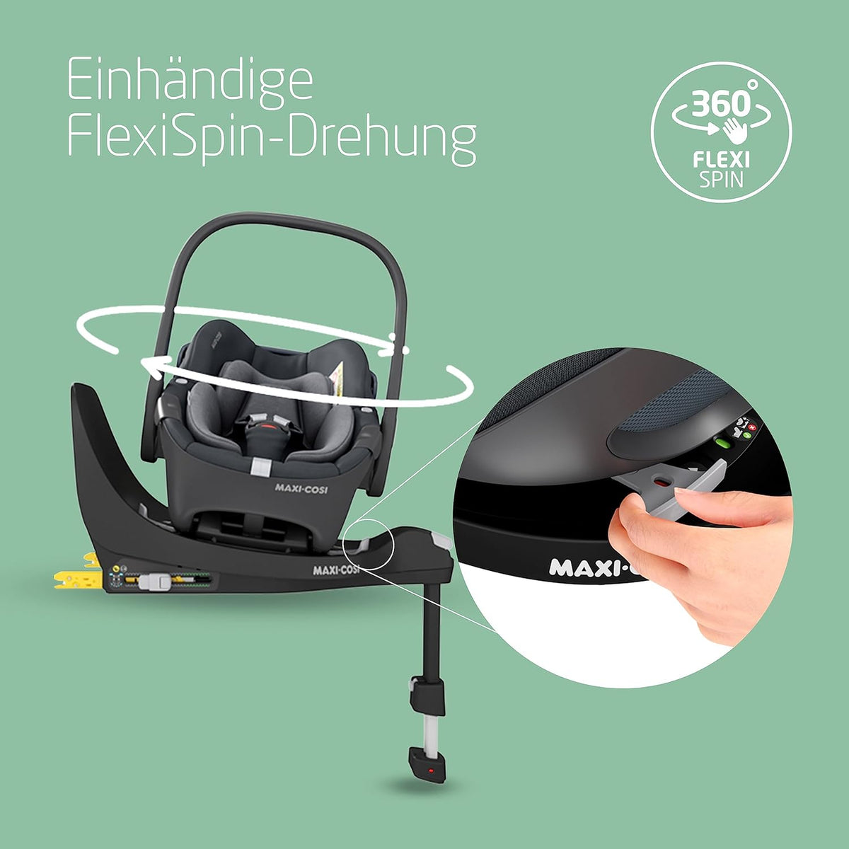 Base Maxi-Cosi FamilyFix 360 i-Size, sistema de asiento de coche giratorio, estación ISOFIX 360 grados, 0–4 años (40–105 cm), rotación FlexiSpin con una sola mano, control de rotación TravelSafe, Click & Go, negro