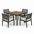 Conjunto de comedor de jardín, mesa de aluminio y 4 sillas de ratán sintético, beige