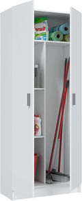 Armario multiusos Habitdesign, modelo escobero de 2 puertas y 3 estantes, 180 x 73 x 37 cm (alto x ancho x fondo), blanco mate