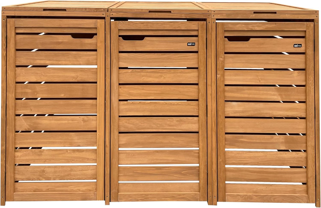 AXI Lex Cubrecontenedor de madera marrón | Cerramiento para 3 cubos de basura - 240-720 L | Caja de almacenaje para cubos de basura