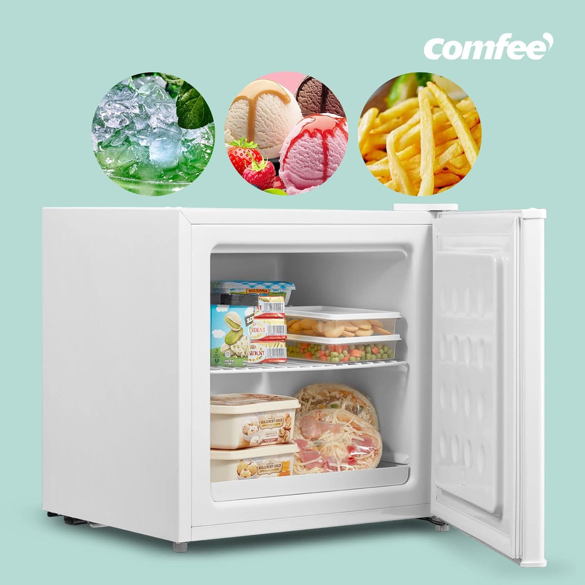 COMFEE RCU40WH3EU(E) Mini Congelador de 31L (-24℃) con compresor Inverter, eficiencia energética D, capacidad de congelación de 4 estrellas, silencioso 39 dB, congelador de mesa compacto para oficina, cocina, residencia de estudiantes