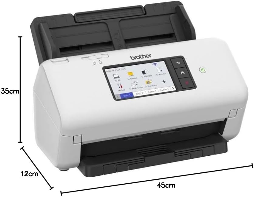 Brother ADS-4700W, Escáner de documentos profesional con USB, LAN y WLAN, escaneado dúplex, pantalla táctil, ADS4700WRE1, blanco