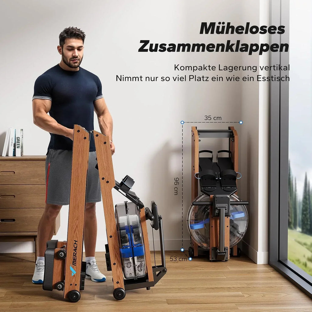 Máquina de remo de agua MR-R28 plegable de madera con resistencia al agua, pantalla LCD, compatibilidad con APP y capacidad de carga de 180 kg