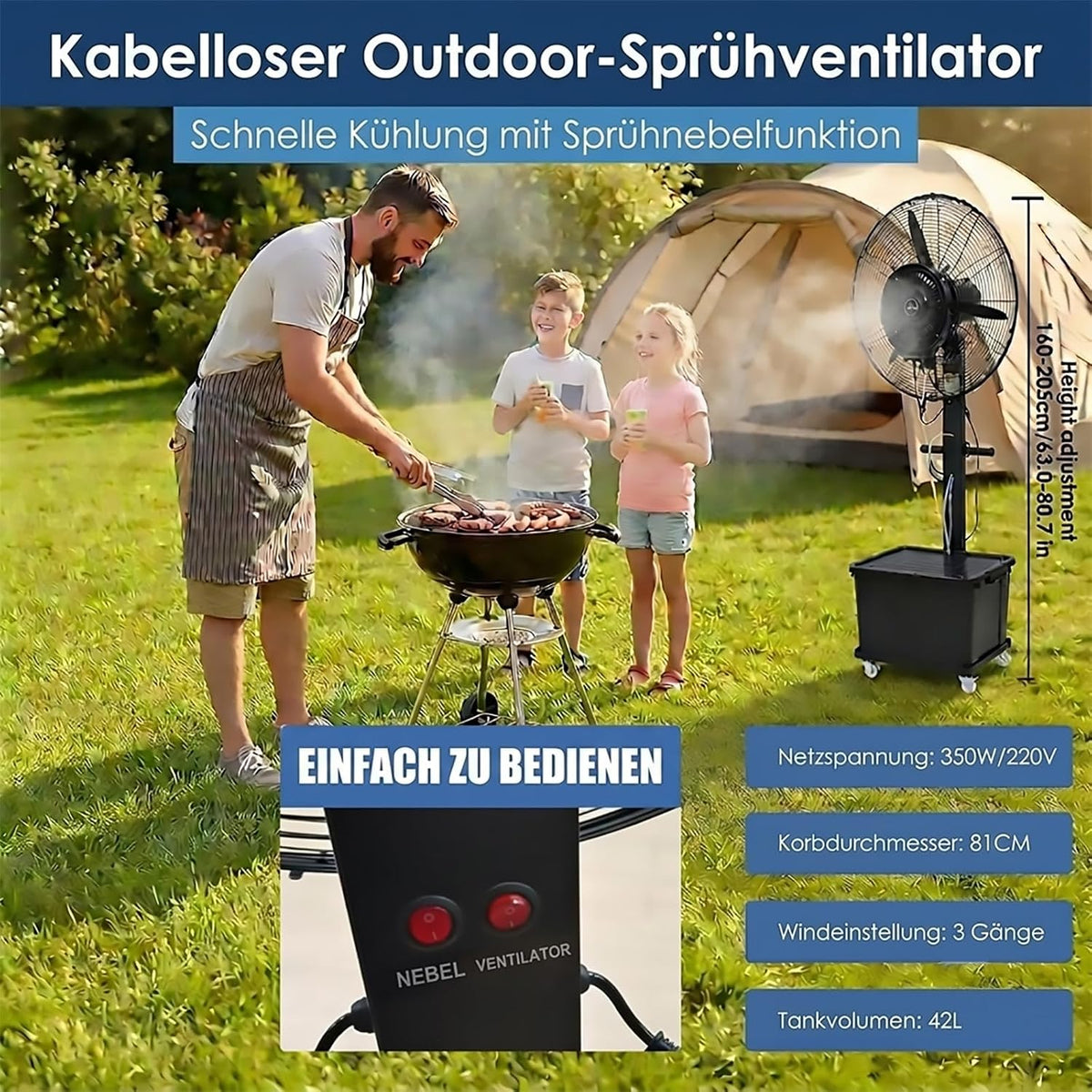 Ventilador nebulizador industrial mejorado 2026 con depósito de agua de 42 L, ventilador de pulverización para exteriores de altura ajustable, enfriador nebulizador oscilante con ruedas para terraza, fábrica, jardín y almacén