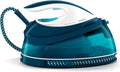 Centro de planchado Philips PerfectCare Compact Plus - 2400W, 400g, presión de 6,5 bares, tecnología OptimalTEMP, depósito de 1,5 L, azul/blanco (GC7844/20)