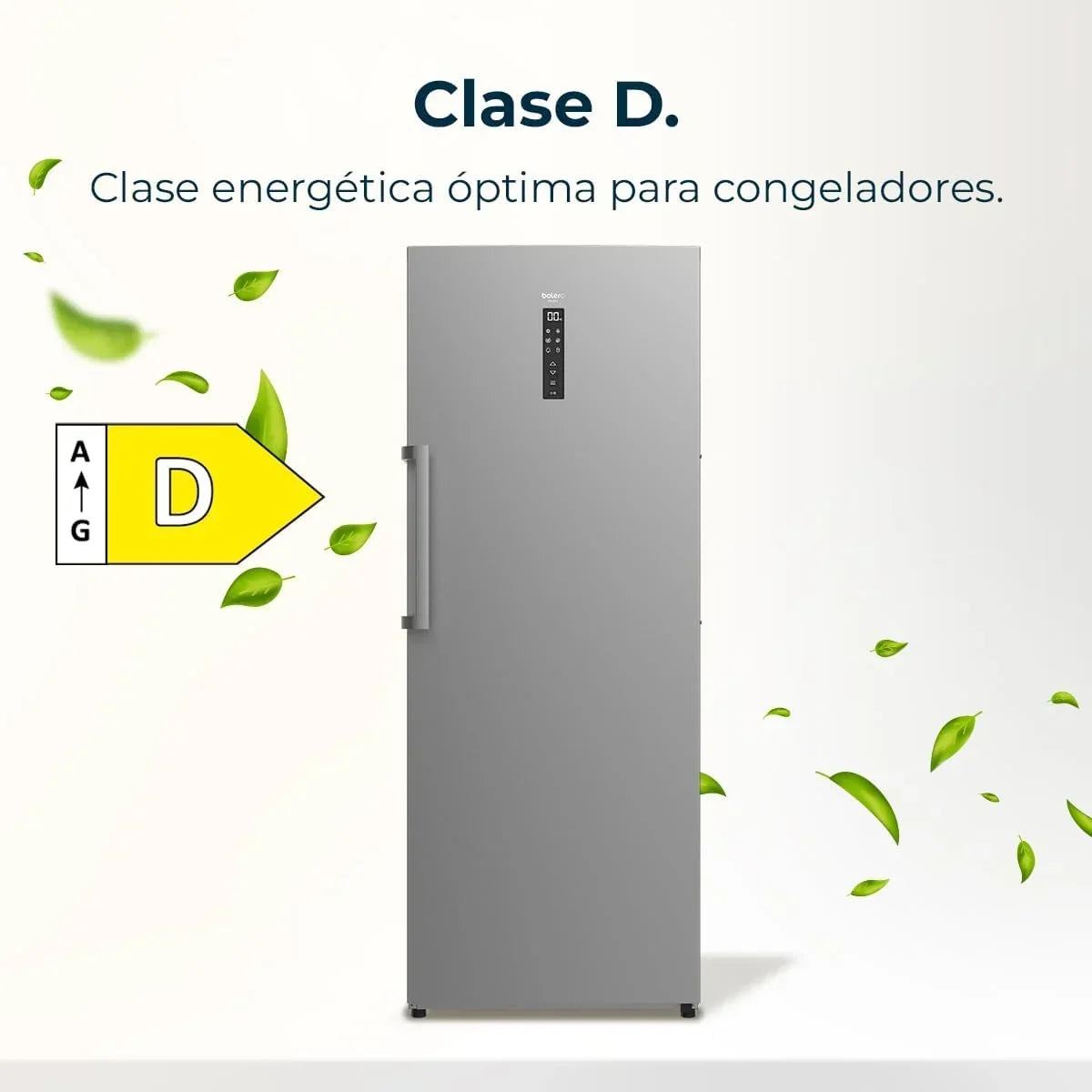 Congelador vertical Cecotec de 380L Bolero CoolMarket UF 380 inox D. 1950W, motor Inverter Plus, bajo consumo, Total No Frost, pantalla en la puerta, convertible a frigorífico, Multi Airflow