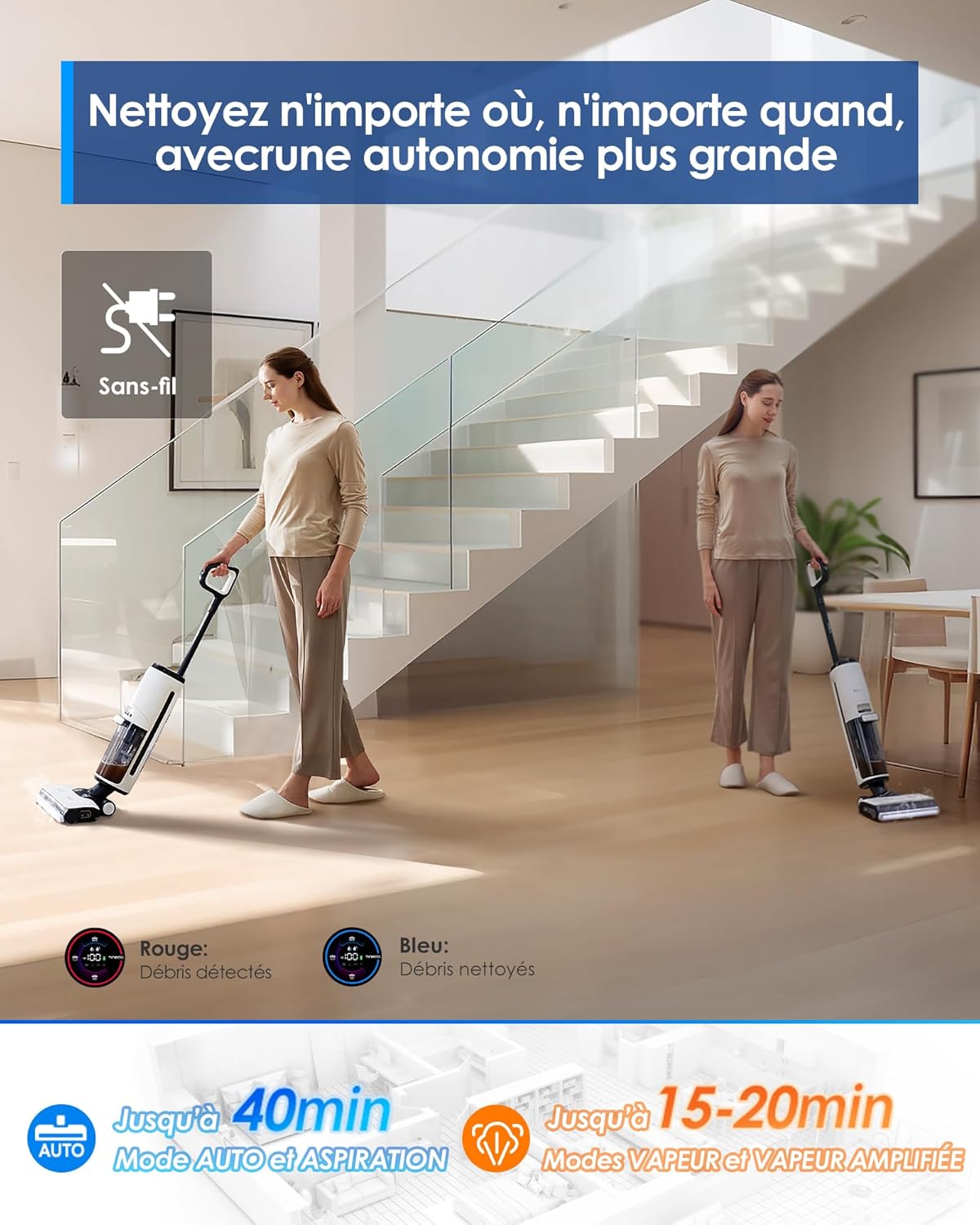 Limpiador de suelos inalámbrico a vapor Tineco Floor One S7 para suciedad pegajosa en suelos duros con pantalla, autolimpieza, limpieza de bordes y autopropulsión, perfecto para niños/mascotas