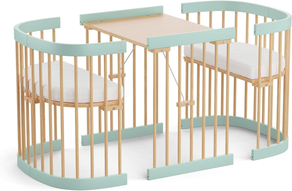 Cuna 7 en 1 tweeto®: cuna de madera evolutiva | cuna de colecho y cuna de barrotes de altura regulable | convertible en cama infantil y parque de juegos (haya natural)