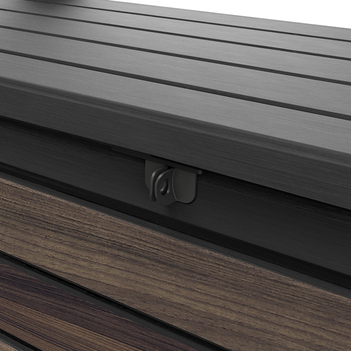Banco de jardín 130x60x85 cm, banco de almacenamiento resistente a la intemperie, 227 L de espacio de almacenamiento, diseño de madera de palisandro, dos plazas