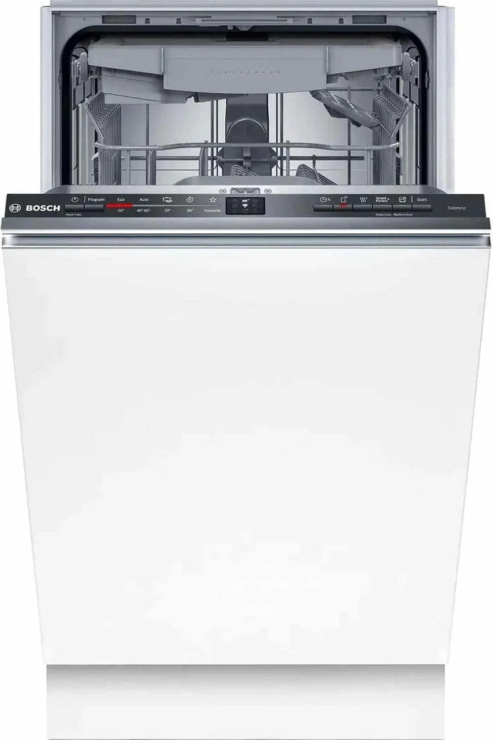 Bosch SPV2HMX42E, seria 2, inteligentna zmywarka do naczyń, w pełni zintegrowana, szerokość 45 cm, szuflada na sztućce, dodatkowe suszenie za naciśnięciem przycisku, górny kosz z regulacją wysokości,