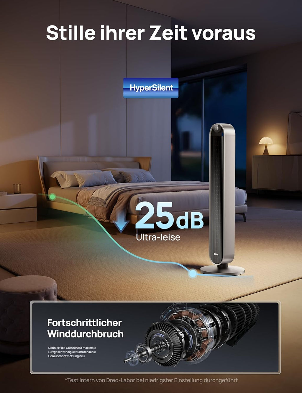 Ventilador de torre inteligente DREO muy silencioso, ventilador oscilante de 120° con refrigeración, ventilador de pie de 25 dB con control remoto para dormitorio, 12 velocidades, 4 modos, temporizador de 12 horas, Pilot Max S