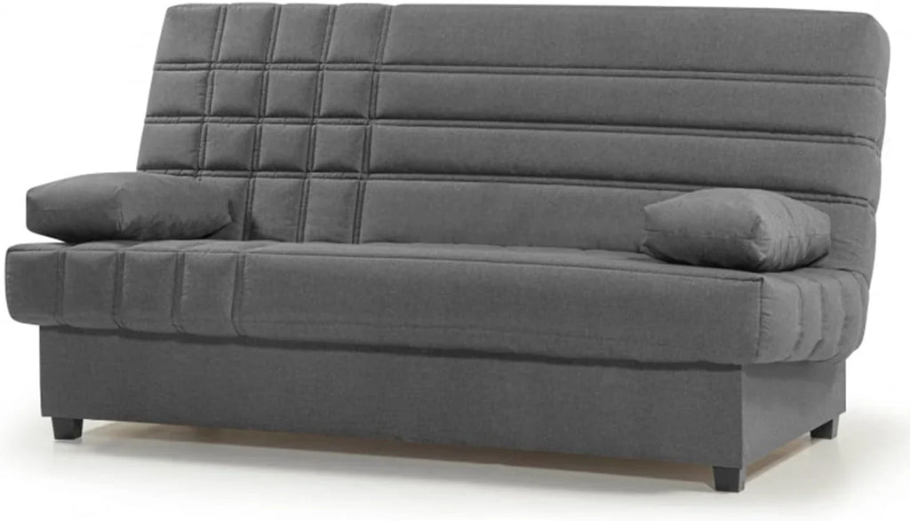 SHIITO - Sofá Cama de 3 Plazas con Arcón Interior - 100 x 193 x 100 cm - Modelo Romeo - con Apertura Clic-Clac - Incluye 2 Cojines - Color Gris Oscuro