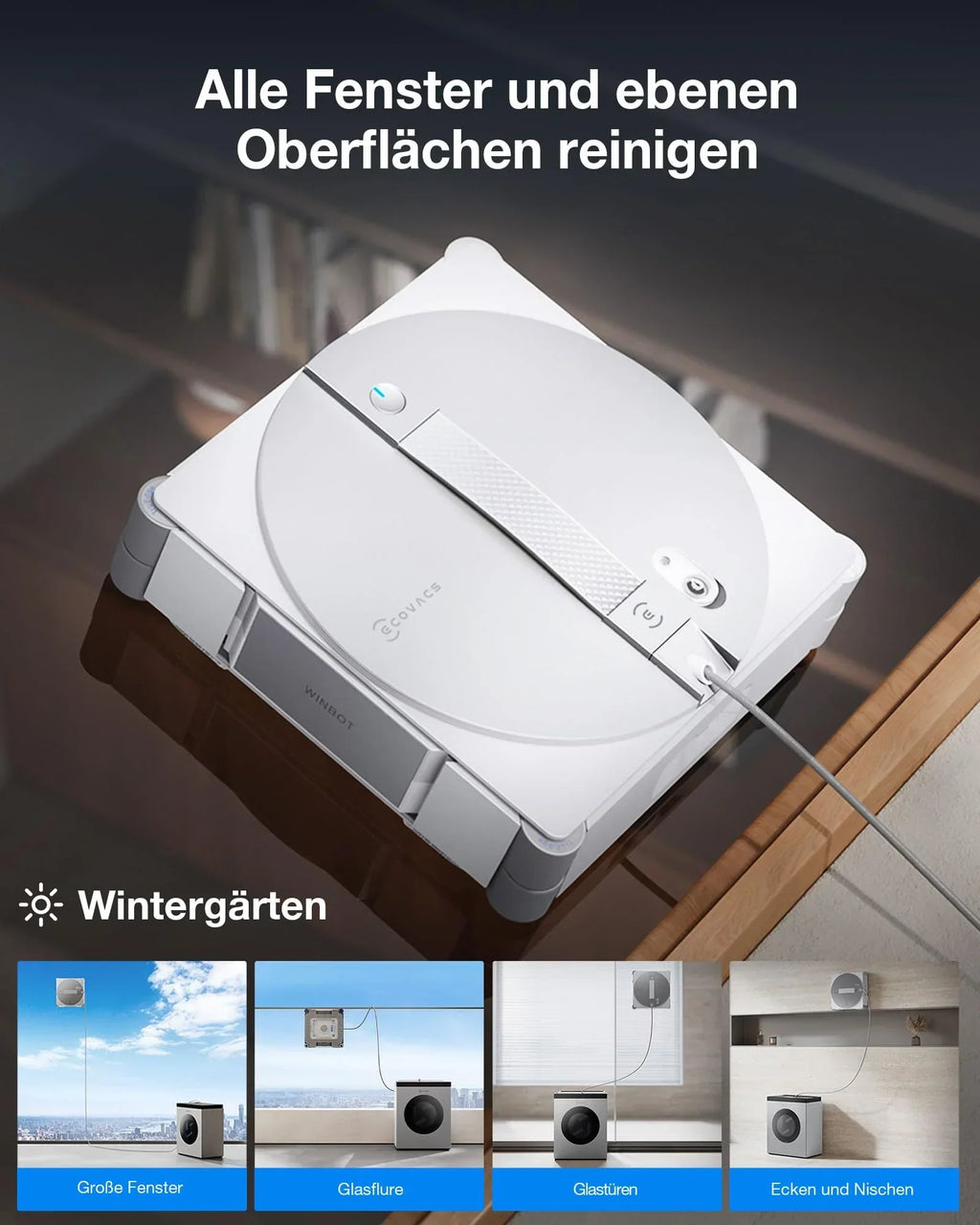 Robot limpiacristales ECOVACS WINBOT W3 OMNI, estación multifunción, limpieza de paños, limpieza de bordes, 3 boquillas, control por aplicación