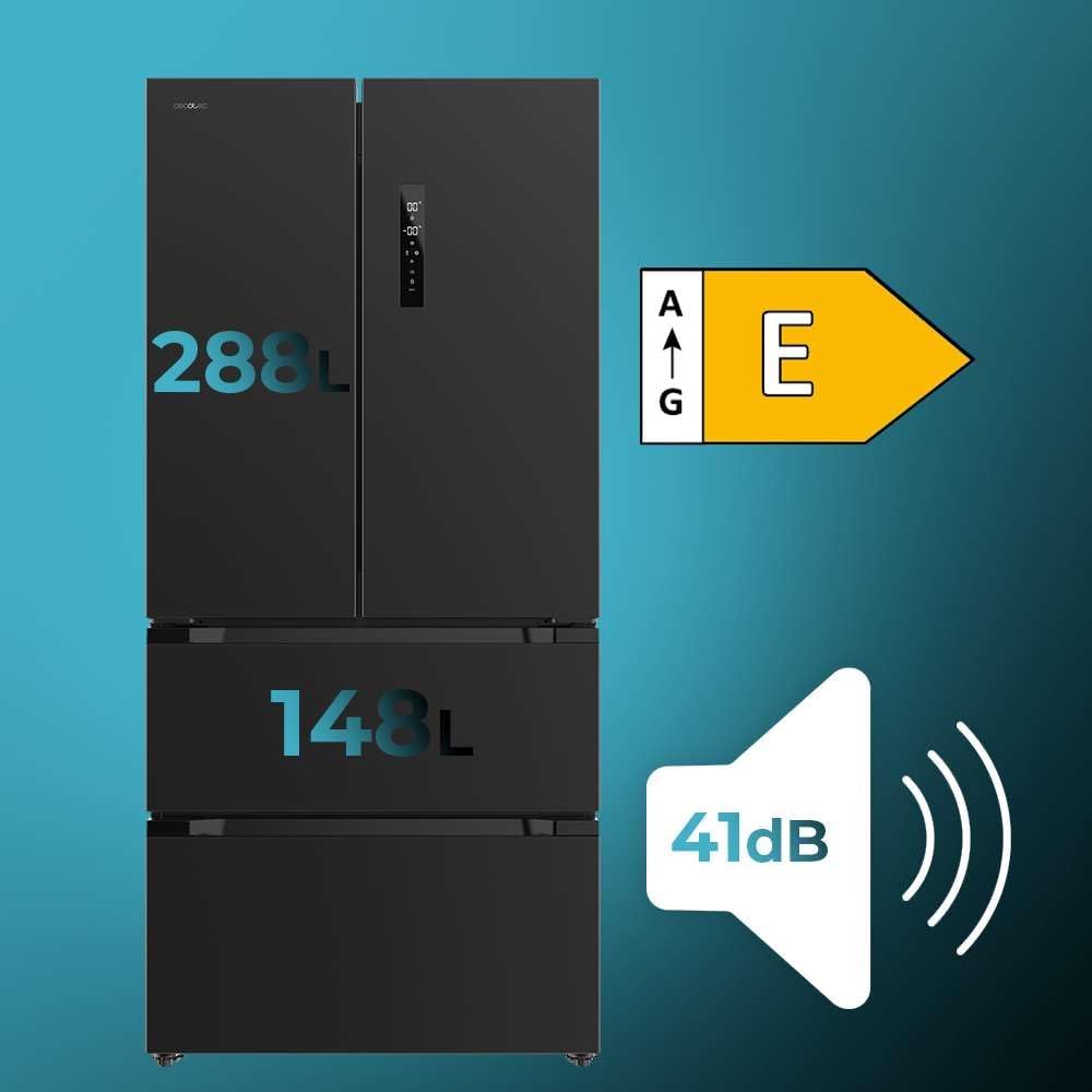 Frigorífico congelador de puerta francesa Cecotec Bolero CoolMarket FD 436 Dark E. 436 L, Total No Frost, Multi Airflow y compresor inverter para ahorro energético.