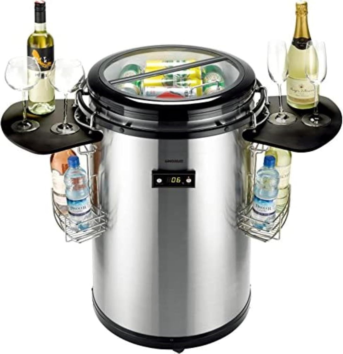 Syntrox 50 l Barril refrigerador | Nevera de barril | Barril para bebidas | Enfriador de fiesta | Enfriador de botellas Salaron, para eventos, con tapa de cristal, indicador de temperatura, 75 vatios (negro)