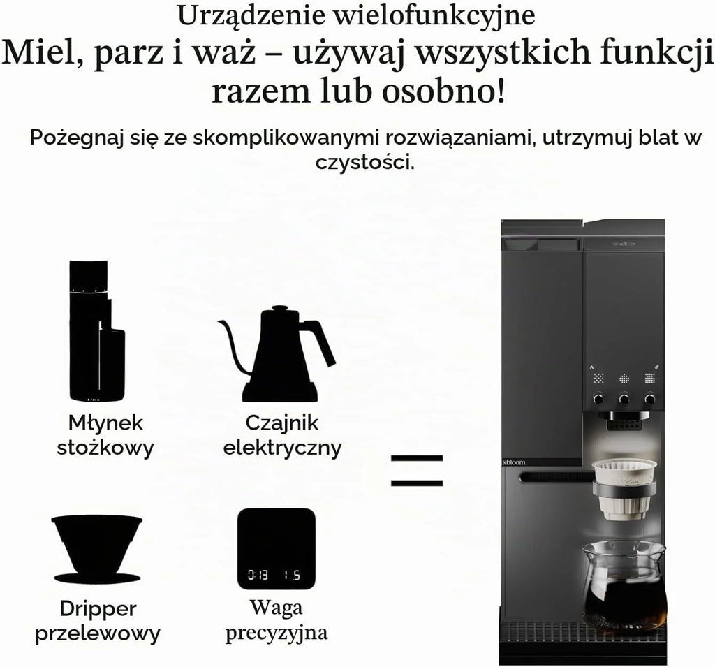 xBloom Studio – automatyczny ekspres do kawy z młynkiem i czujnikiem fali, ekspres do kawy z 3 trybami automatyki, Midnight Black, 220-240 V