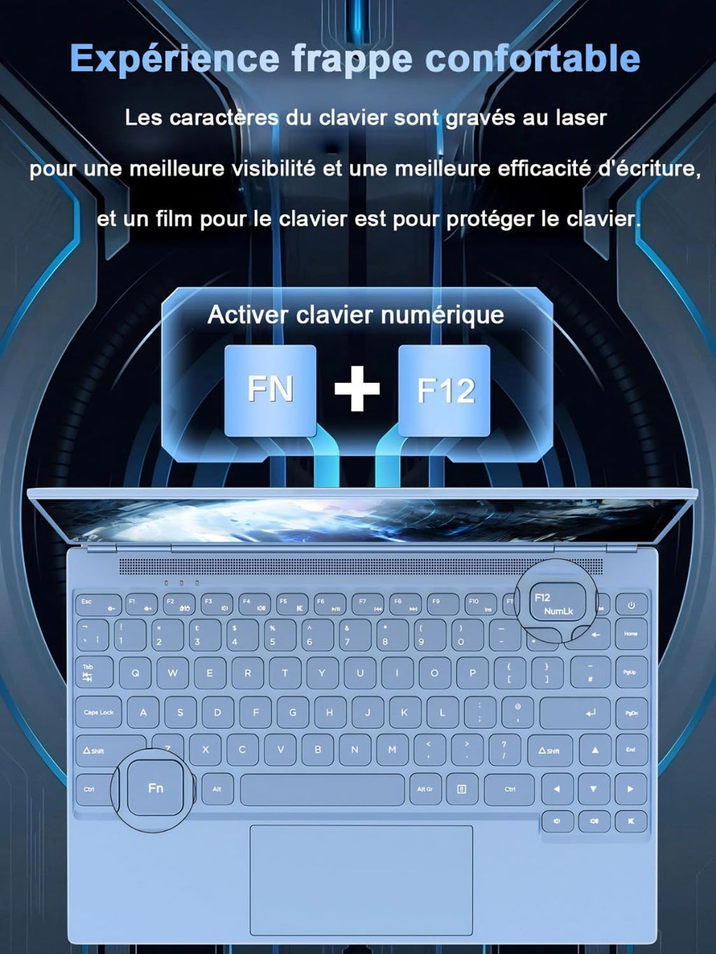 Ordenador portátil de 14'' Celeron N5095 (hasta 2,9 GHz) 8 GB RAM 256 GB SSD con soporte de expansión de 1 TB (TF 512 GB) 1920x1200 Quad Core PC portátil Win11 Laptop 5G WIFI Mini HDMI teclado AZERTY cubierta - Azul