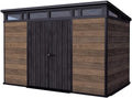 Caseta de jardín Keter Signature 11x7, cobertizo de resina con aspecto de madera, 340x218x226 cm, con cerradura y suelo incluido