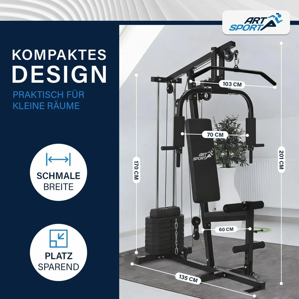 Estación de entrenamiento ProfiGym 2000 modelo 24808 con pesas de 40 kg, polea al pecho, mariposa, polea de cable y extensión de piernas, negro