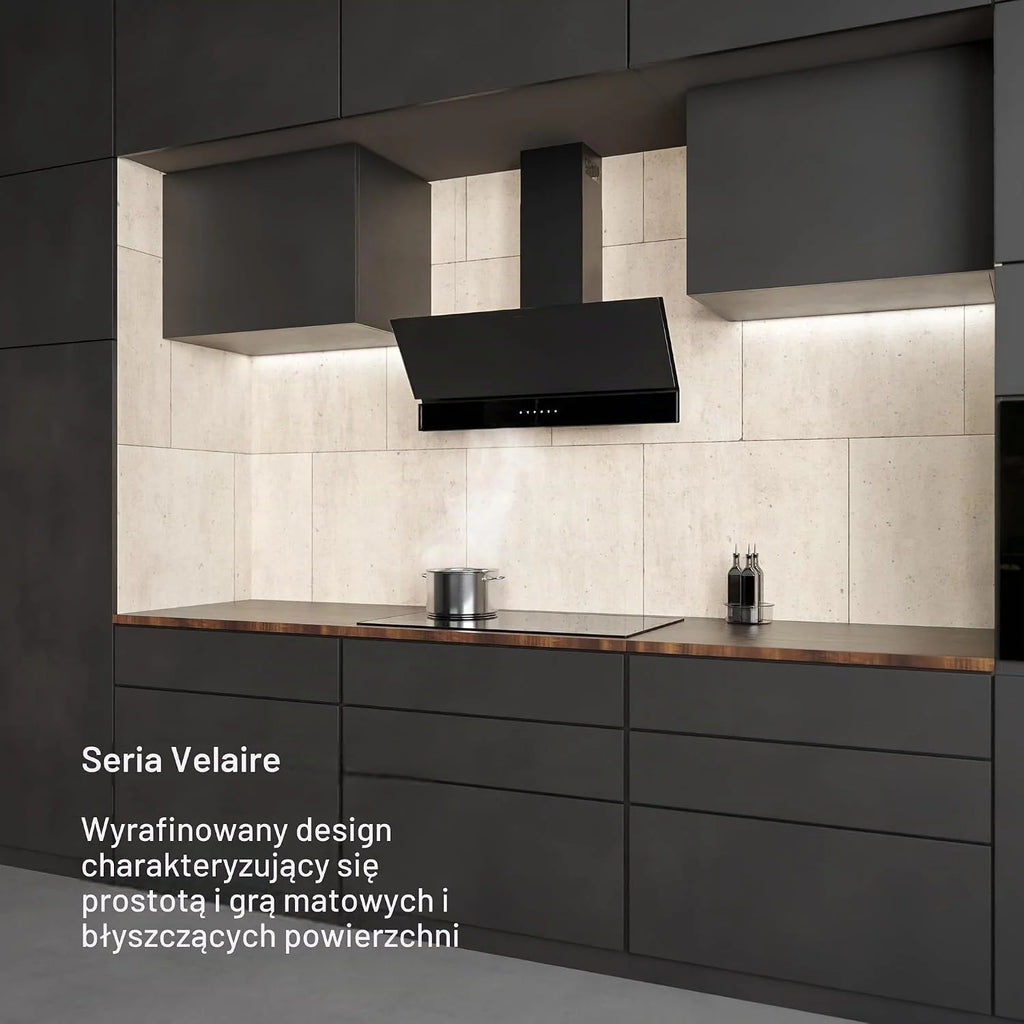 Klarstein Velaire okap kuchenny 90 cm, zwiększenie efektywności energetycznej 820 m³/h, klasa energetyczna A++, obsługa dotykowa, LED, cichy, filtr aluminiowy i z węglem aktywnym, okap kuchenny 90 cm