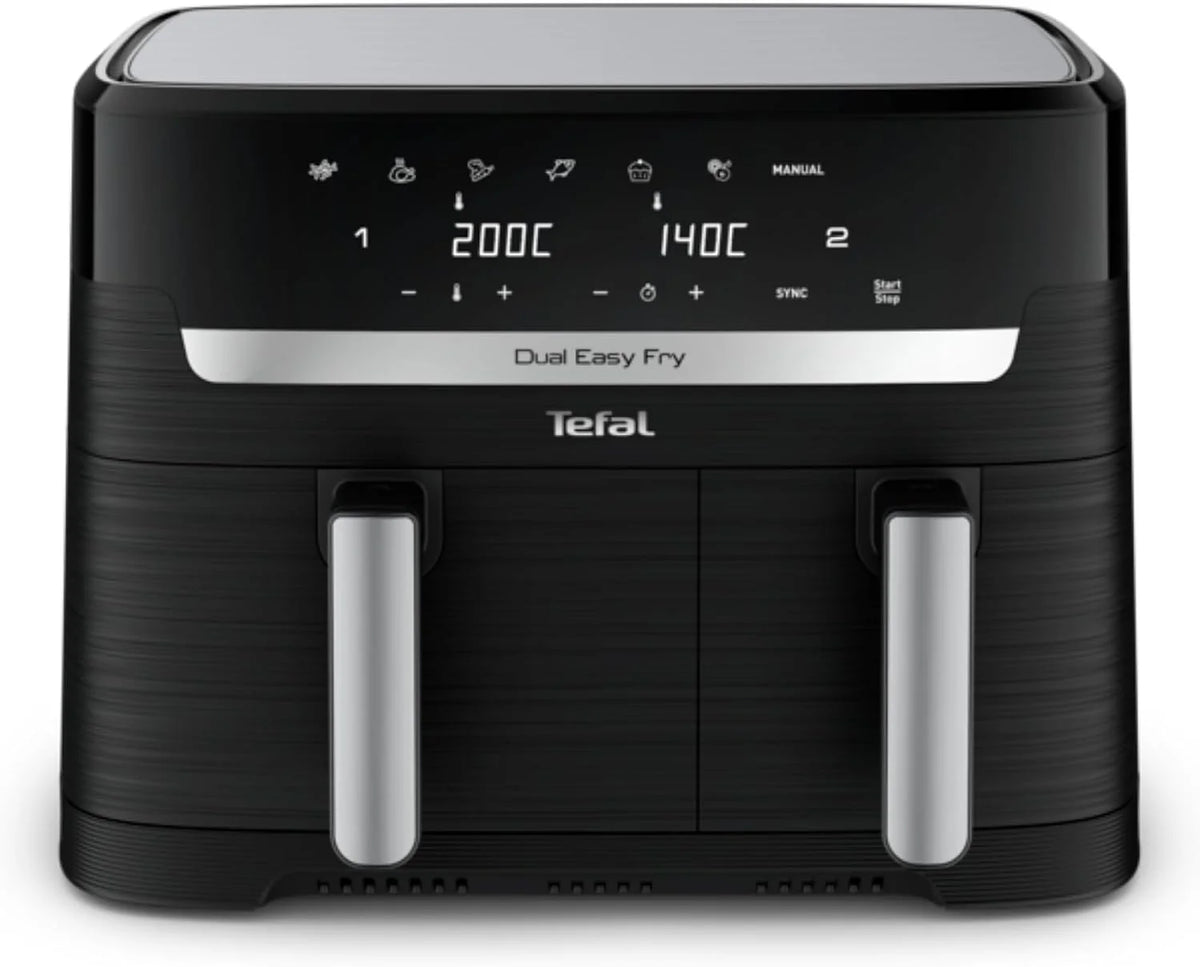 Tefal EY9018 Dual Easy Fry, Frytkownica Beztłuszczowa, Czarna Matowa, 8,3 L, Dwie Szuflady