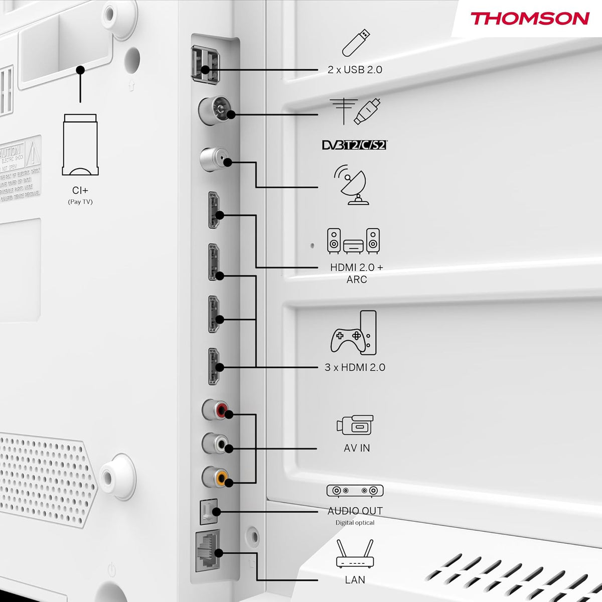 THOMSON Televisor UHD de 55 pulgadas (139 cm) Smart Android TV (WLAN, HDR, Triple sintonizador DVB-C/S2/T2, control por voz) - 55UA5S13W-2023