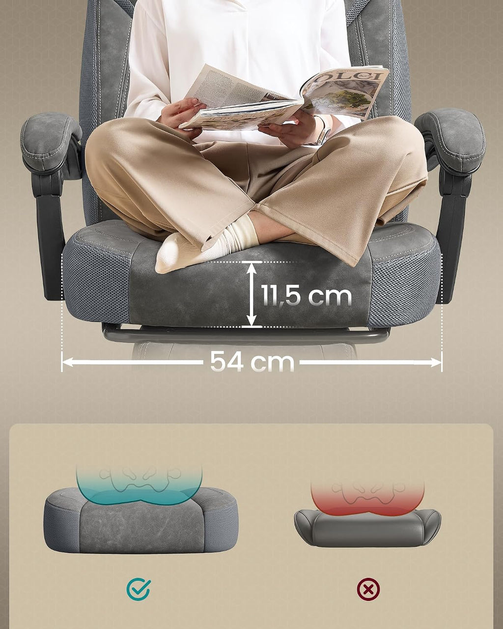 SONGMICS Krzesło do gier, ergonomiczna konstrukcja, obciążenie do 150 kg