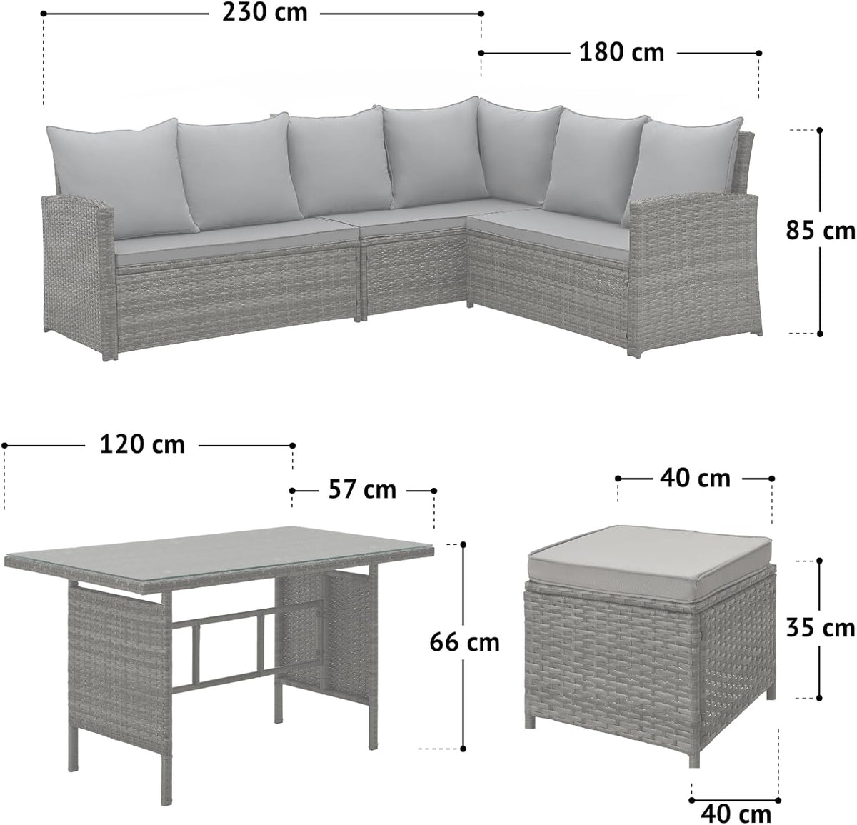 Conjunto de salón para jardín SVITA Monroe, muebles de salón de ratán sintético, grupo de asientos, gris