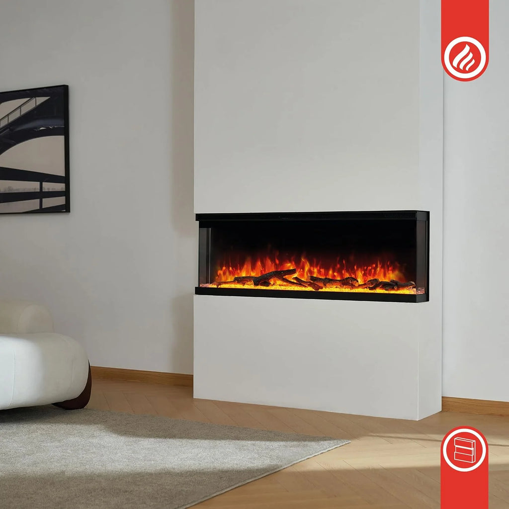 KAMINIO Kominek elektryczny LEA - Elektryczny kominek 3-w-1 z panoramicznym widokiem, ogrzewaniem, efektem 3D płomieni, 12 kolorami płomieni (42 cali)