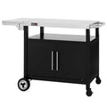 Carrito para barbacoa con mesa lateral plegable, armario inferior, superficie de trabajo de acero inoxidable, soporte para toallas, ruedas, plateado