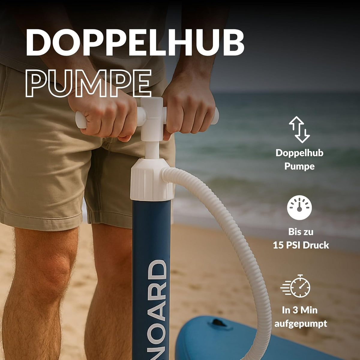Tabla de paddle surf hinchable NOARD de doble capa con tecnología dropstitch, 326 cm, hasta 140 kg | Set completo que incluye remo, bomba de doble acción, mochila, leash y bolsa estanca