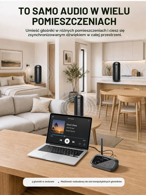 Avantree Harmony 2 – bezprzewodowy system głośników multiroom z Bluetooth i wejściami przewodowymi, zestaw 3 głośników, niezależne użycie, rozszerzalny, niskie opóźnienie do domu i biura